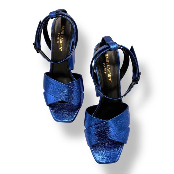 Saint Laurent Metallic Blue Platform Sandals (Size 37) - Picture 2 of 12